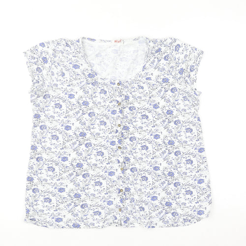 Fat Face Women’s Blue Floral Short Sleeve Cotton Modal Blouse Size 10