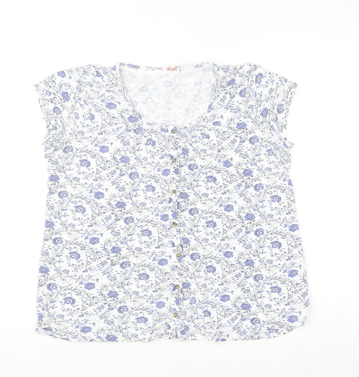 Fat Face Women’s Blue Floral Short Sleeve Cotton Modal Blouse Size 10