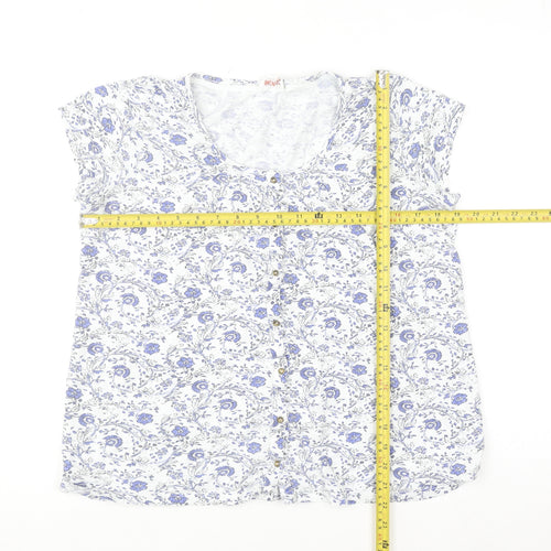 Fat Face Women’s Blue Floral Short Sleeve Cotton Modal Blouse Size 10