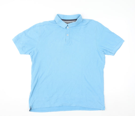 Marks and Spencer Men's Blue Cotton Regular Fit Polo Shirt L