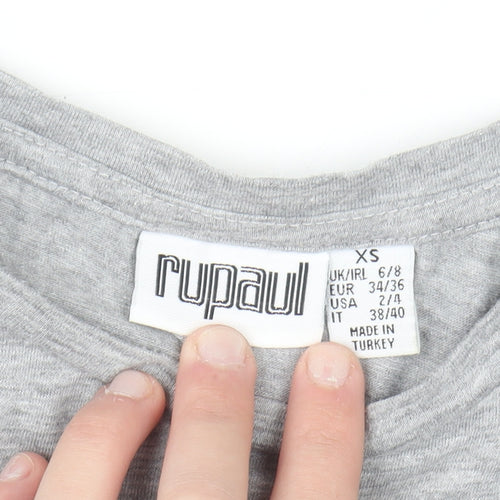 RuPaul Primark Womens Grey T-Shirt XS Crew Neck Graphic Top