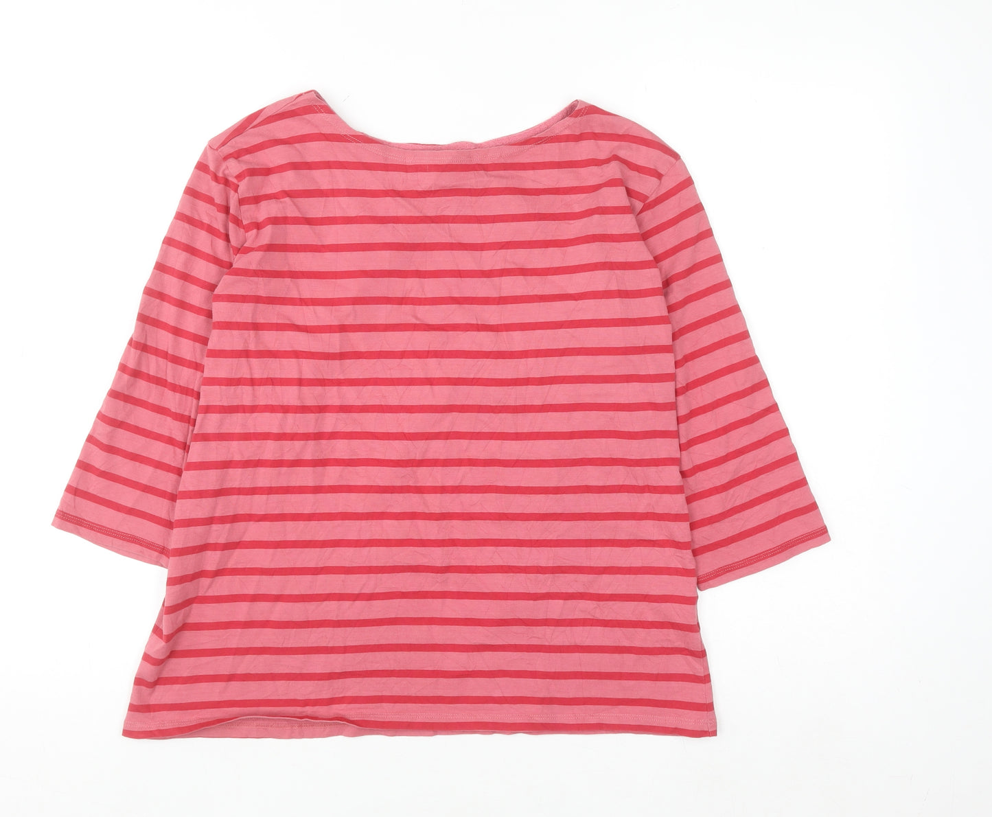 Seasalt Cornwall Women’s Pink Striped 3/4 Sleeve Organic Cotton Top UK 14