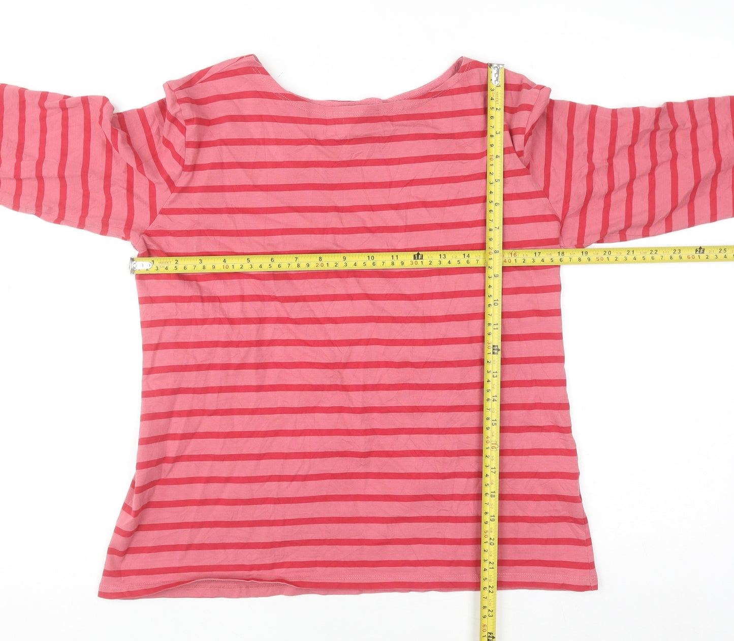 Seasalt Cornwall Women’s Pink Striped 3/4 Sleeve Organic Cotton Top UK 14