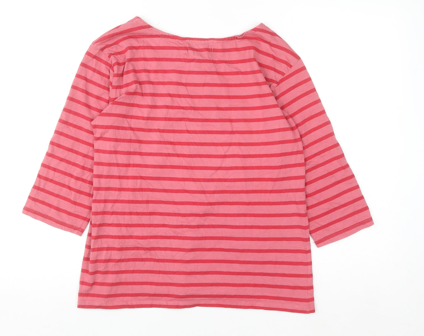 Seasalt Cornwall Women’s Pink Striped 3/4 Sleeve Organic Cotton Top UK 14