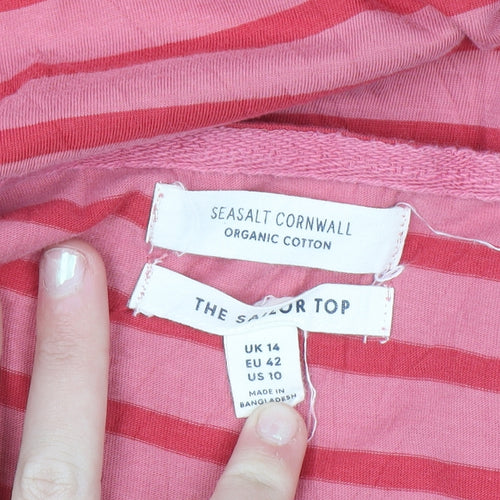 Seasalt Cornwall Women’s Pink Striped 3/4 Sleeve Organic Cotton Top UK 14