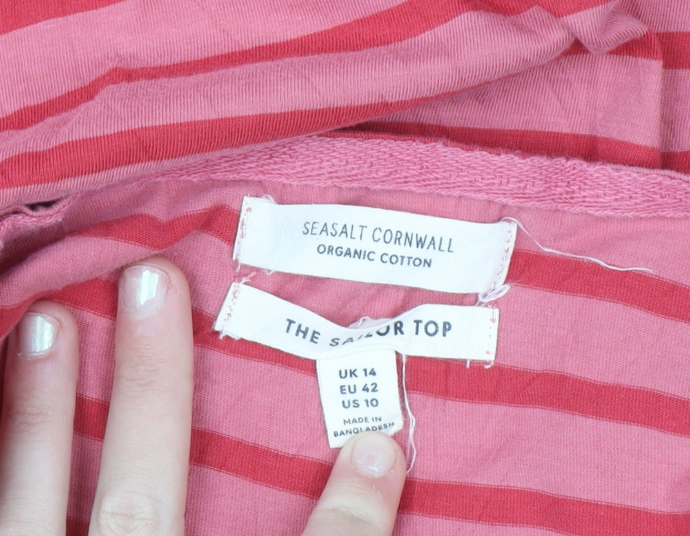 Seasalt Cornwall Women’s Pink Striped 3/4 Sleeve Organic Cotton Top UK 14