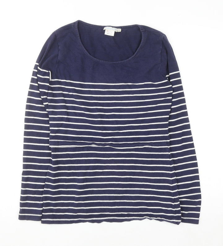 JoJo Maman Bébé Women's Blue Striped Long Sleeve Maternity T-Shirt S