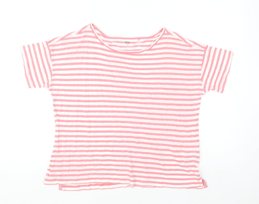 Uniqlo Women's Pink Striped Linen Modal Short Sleeve T-Shirt M