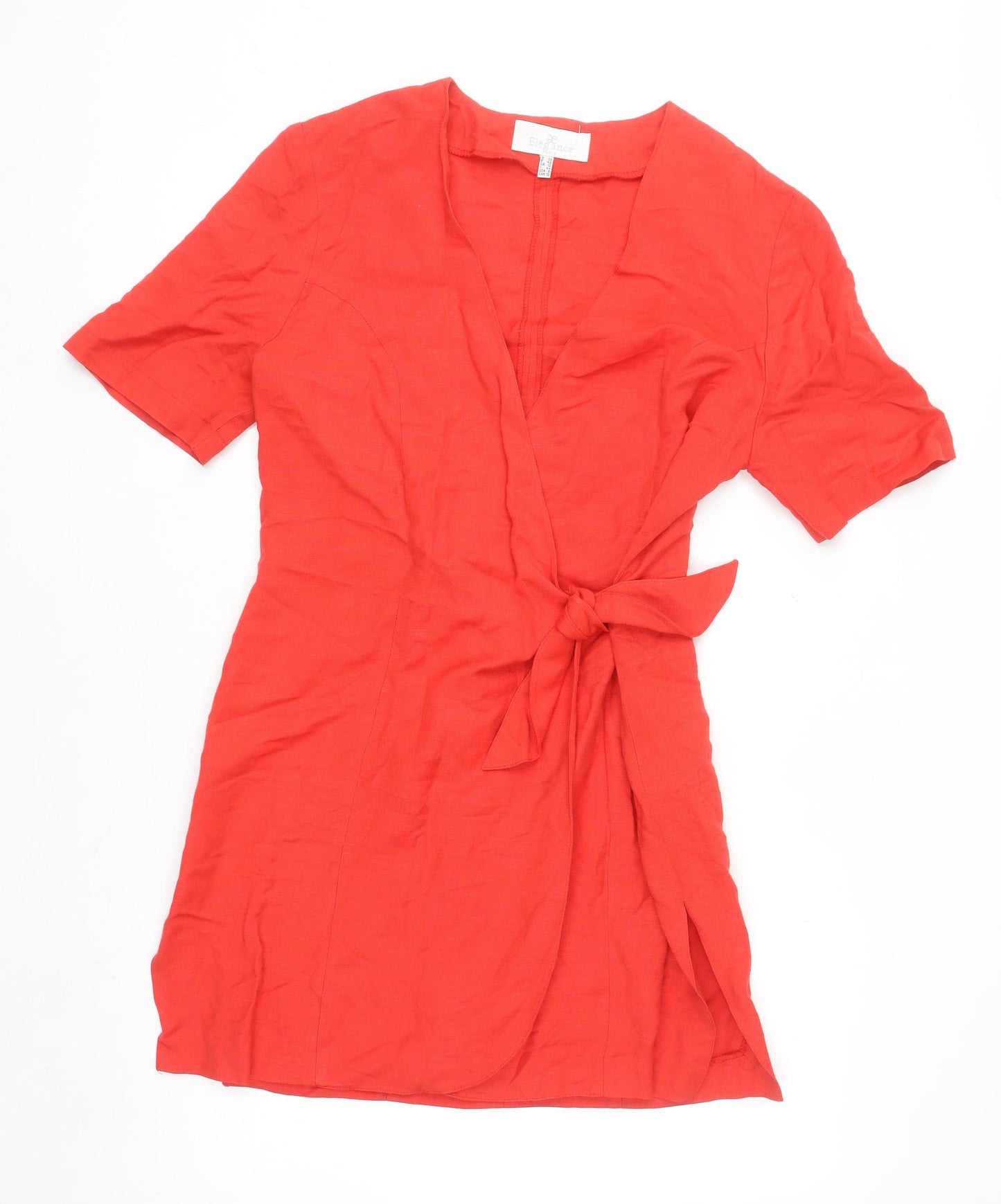 Elégance Paris Women's Red Short Sleeve Wrap Dress Size 12