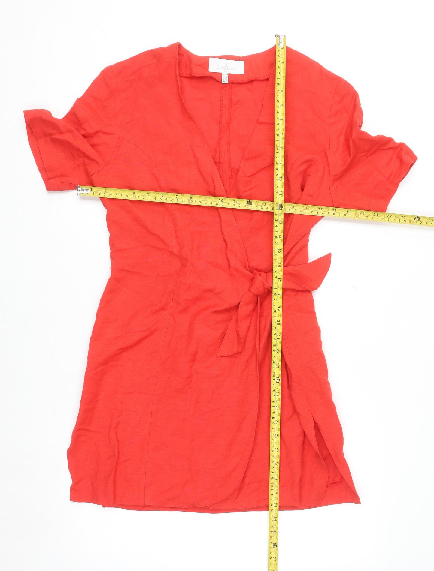 Elégance Paris Women's Red Short Sleeve Wrap Dress Size 12