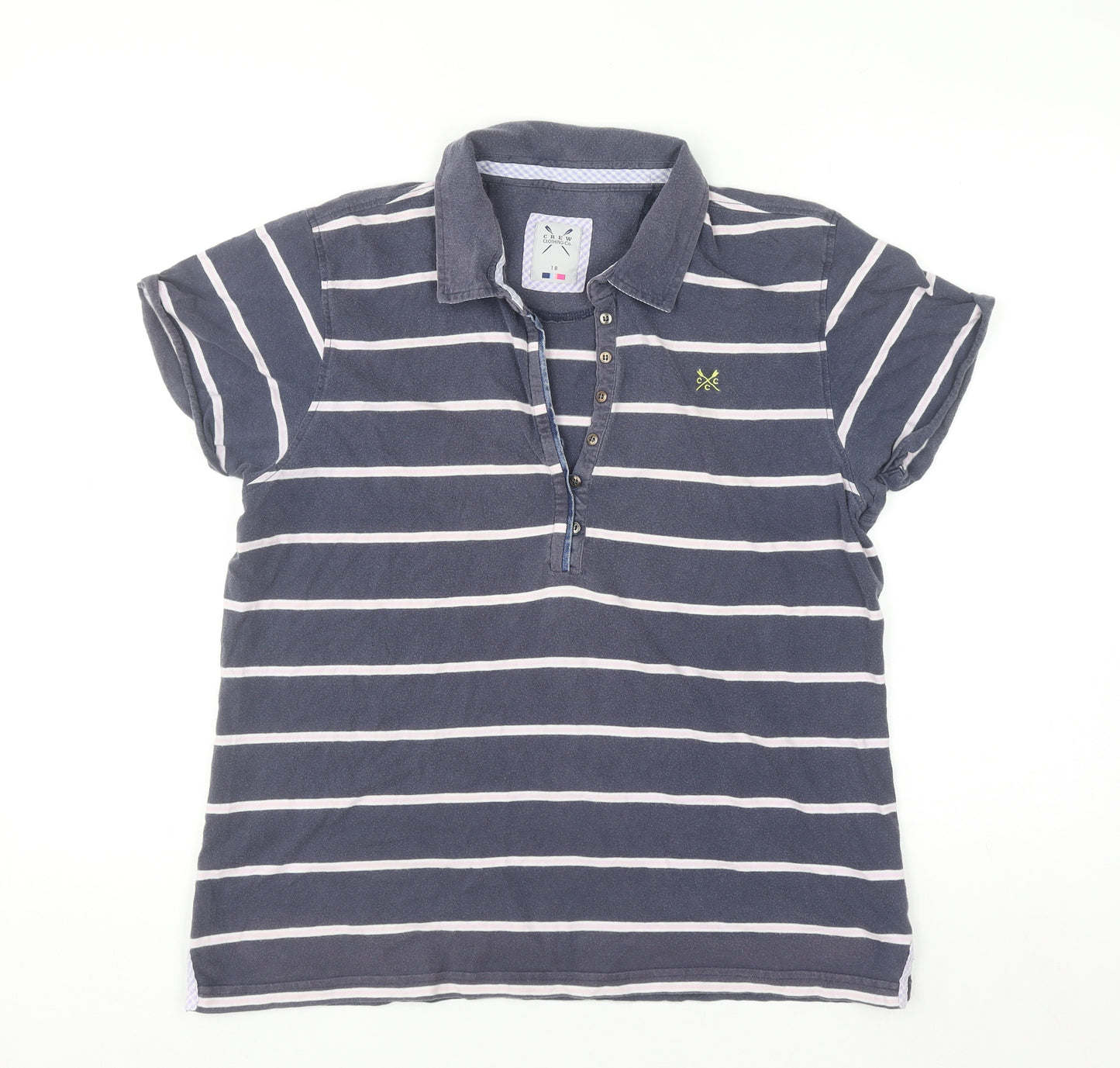 Crew Clothing Co. Women's Blue Striped Cotton Polo Shirt Size 18