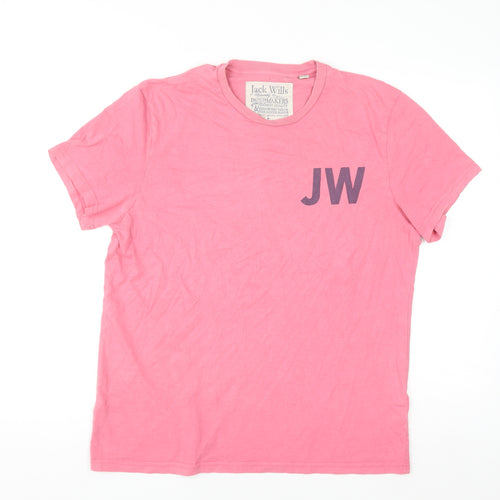 Jack Wills Women's Pink Crew Neck Short Sleeve T-Shirt Size L