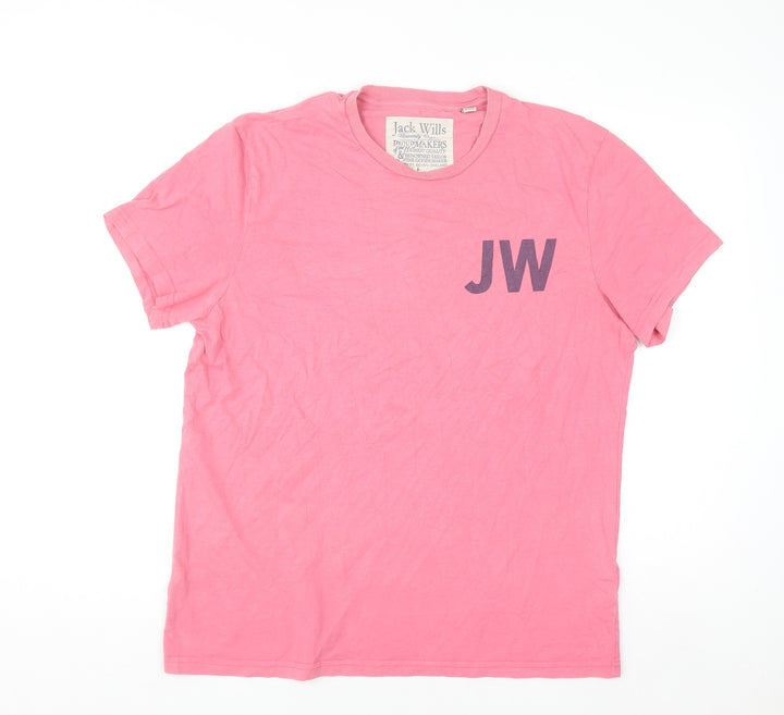 Jack Wills Women's Pink Crew Neck Short Sleeve T-Shirt Size L