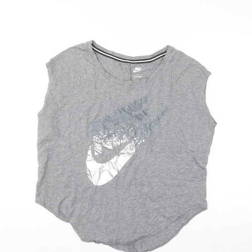 Nike Womens Grey Sleeveless Tank Top L Basic Logo Sportswear