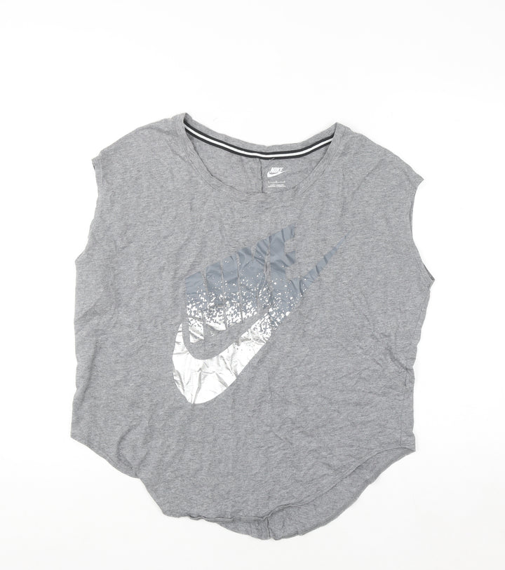 Nike Womens Grey Sleeveless Tank Top L Basic Logo Sportswear