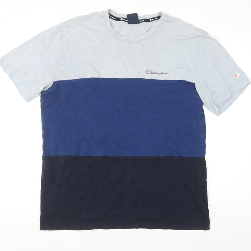 Champion Men's Blue Colourblock Crew Neck Cotton T-Shirt XL