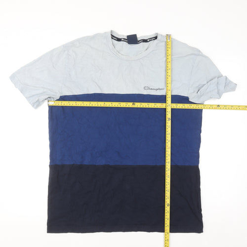 Champion Men's Blue Colourblock Crew Neck Cotton T-Shirt XL