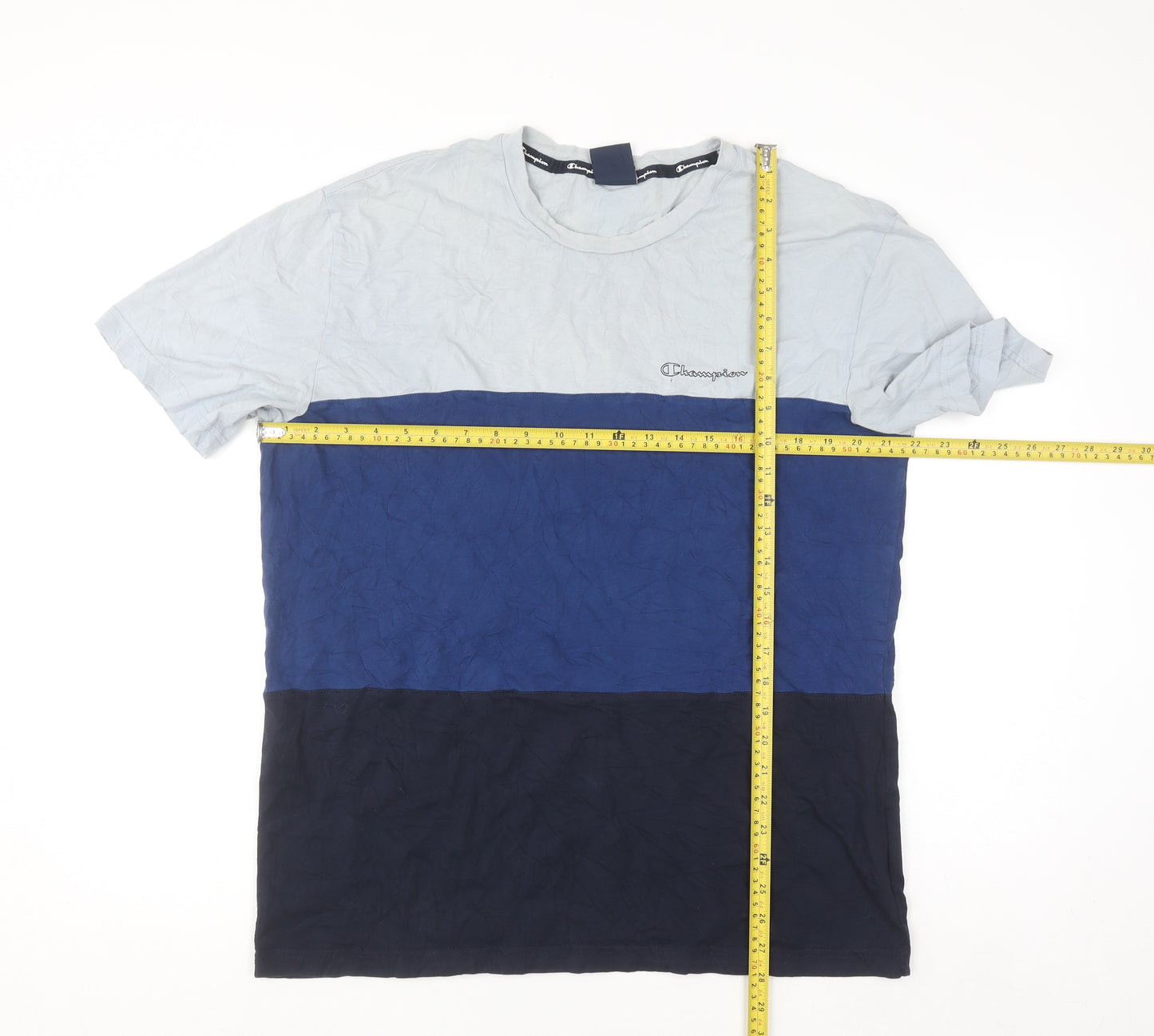Champion Men's Blue Colourblock Crew Neck Cotton T-Shirt XL