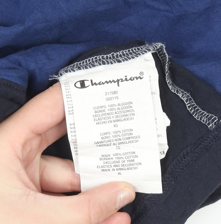 Champion Men's Blue Colourblock Crew Neck Cotton T-Shirt XL