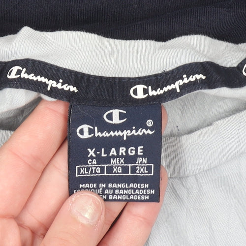 Champion Men's Blue Colourblock Crew Neck Cotton T-Shirt XL