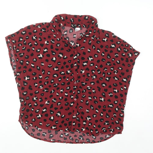 H&M Women Red Leopard Print Blouse UK 6 Short Sleeve Viscose