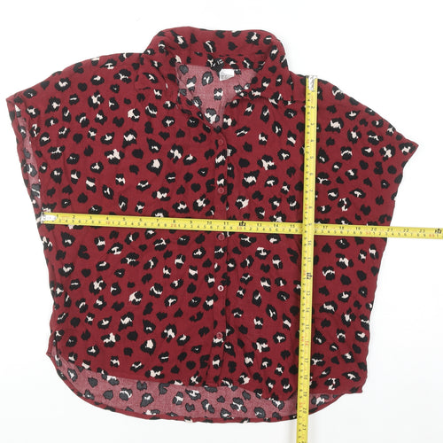 H&M Women Red Leopard Print Blouse UK 6 Short Sleeve Viscose