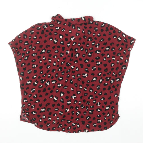 H&M Women Red Leopard Print Blouse UK 6 Short Sleeve Viscose