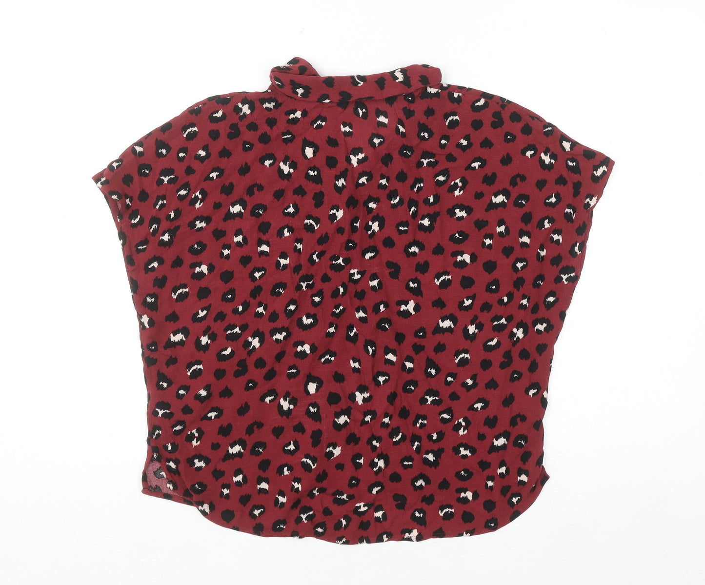 H&M Women Red Leopard Print Blouse UK 6 Short Sleeve Viscose