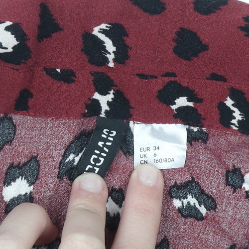 H&M Women Red Leopard Print Blouse UK 6 Short Sleeve Viscose