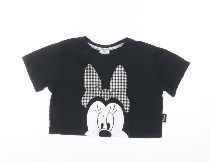 George Girls Black Minnie Mouse Cropped T-Shirt 6-7 Years