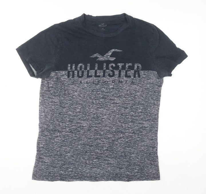 Hollister Men’s Blue Colourblock Cotton Crew Neck Logo T-Shirt Size M