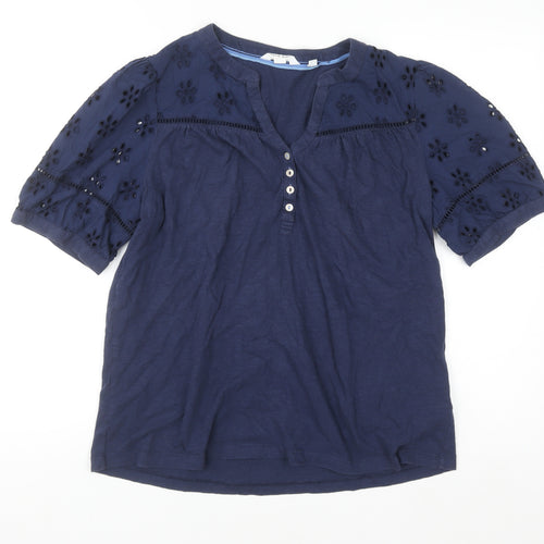 White Stuff Women's Blue Cotton Embroidered Tunic Blouse Size 16