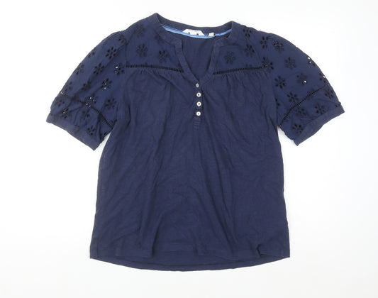White Stuff Women's Blue Cotton Embroidered Tunic Blouse Size 16