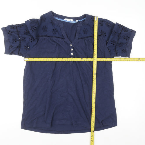 White Stuff Women's Blue Cotton Embroidered Tunic Blouse Size 16