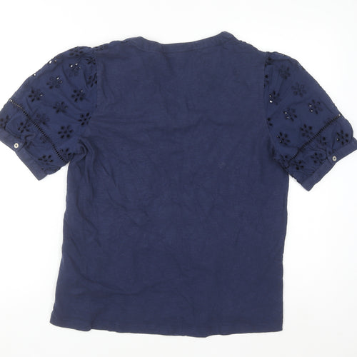 White Stuff Women's Blue Cotton Embroidered Tunic Blouse Size 16