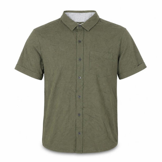 Front view of Tailor Vintage Men's Green Short Sleeve Button-Up Shirt M Regular Fit