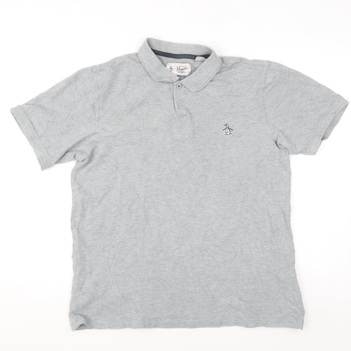 Original Penguin Men's Grey Cotton Polo Shirt Size L