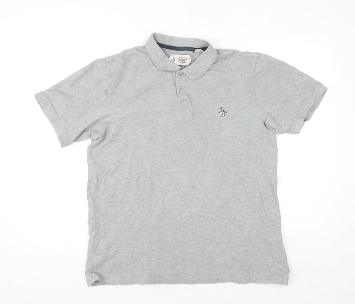Original Penguin Men's Grey Cotton Polo Shirt Size L