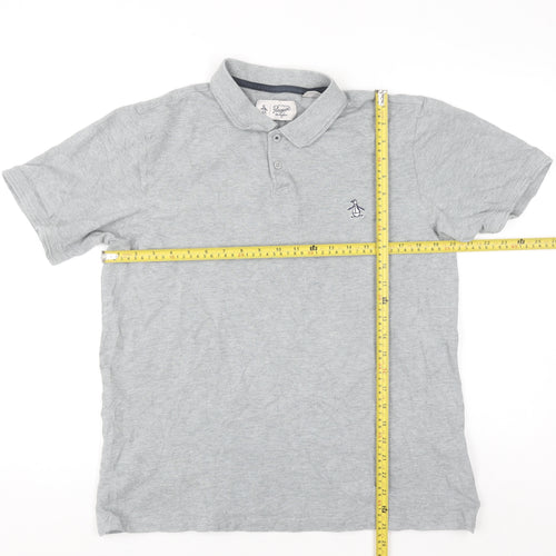 Original Penguin Men's Grey Cotton Polo Shirt Size L