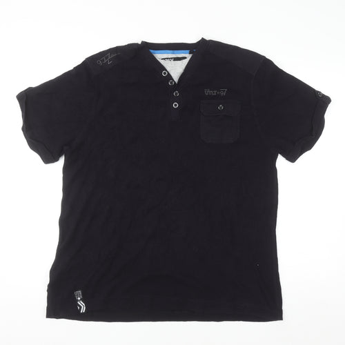 Easy Men's Black XL Henley Cotton Casual Short Sleeve Shirt