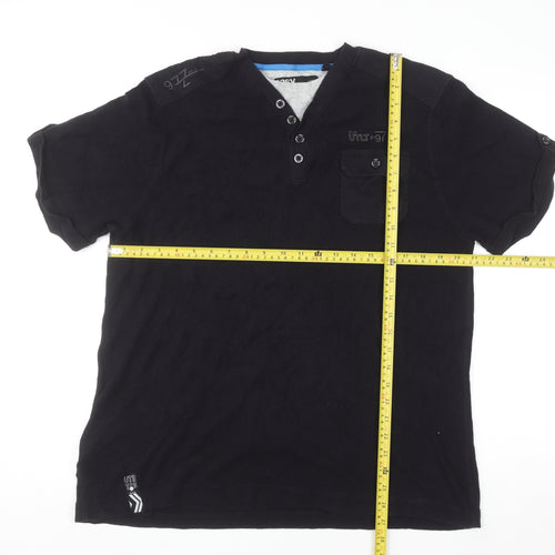 Easy Men's Black XL Henley Cotton Casual Short Sleeve Shirt