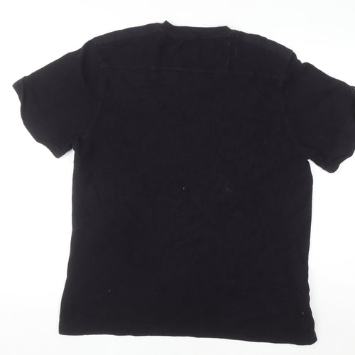 Easy Men's Black XL Henley Cotton Casual Short Sleeve Shirt