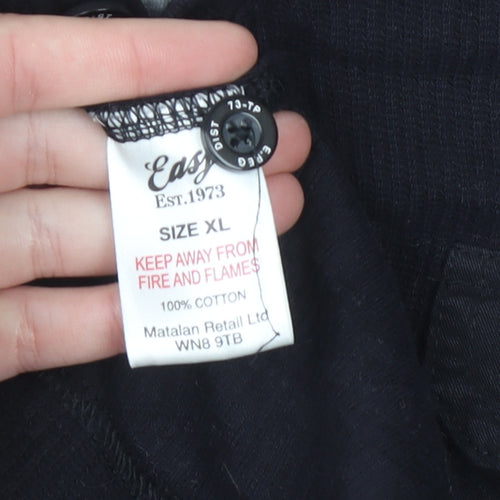 Easy Men's Black XL Henley Cotton Casual Short Sleeve Shirt