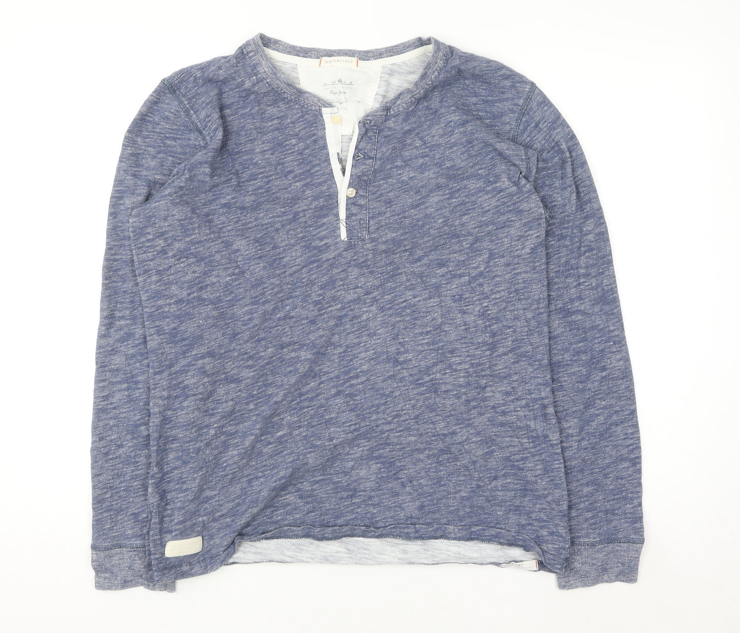 Pepe Jeans Men’s Blue Cotton Henley Long Sleeve Casual Top Size L