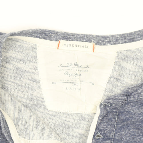 Pepe Jeans Men’s Blue Cotton Henley Long Sleeve Casual Top Size L