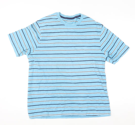 Marks and Spencer Blue Harbour Men's Blue Striped Cotton T-Shirt L