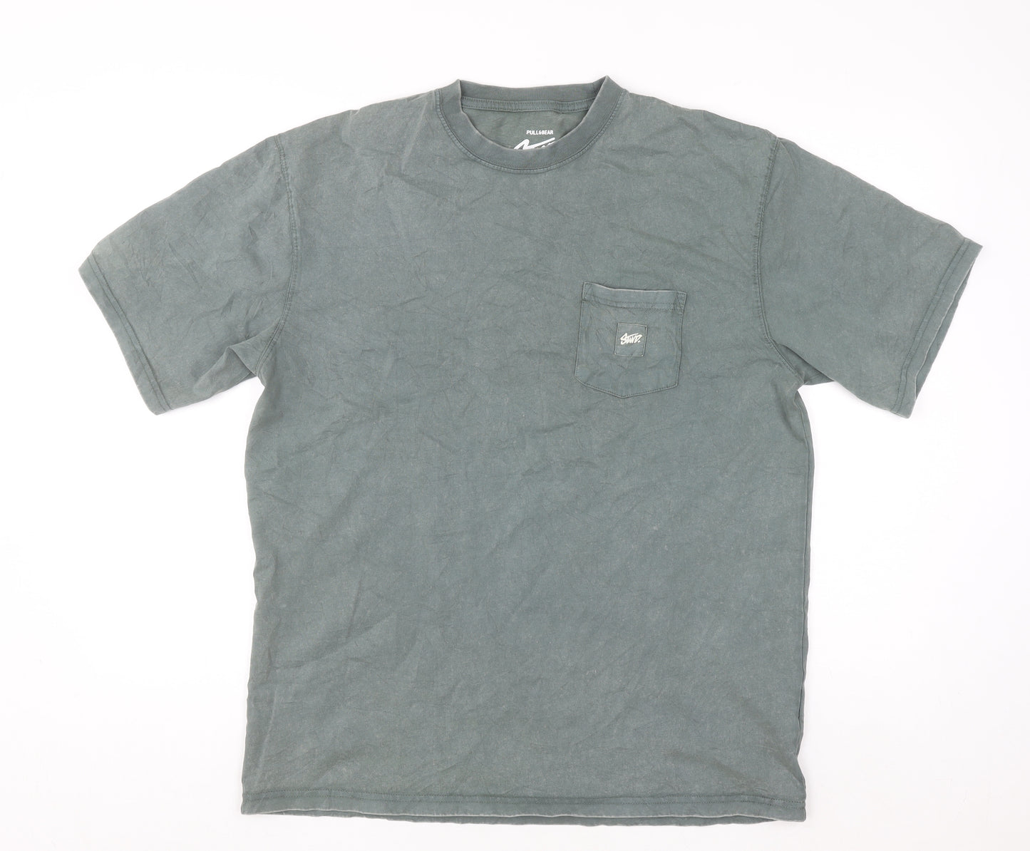 Pull & Bear Men’s Green Crew Neck Cotton Pocket T-Shirt Size M