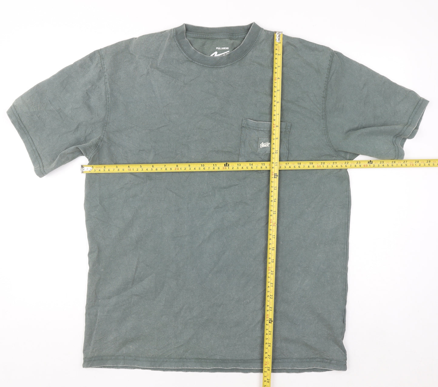 Pull & Bear Men’s Green Crew Neck Cotton Pocket T-Shirt Size M