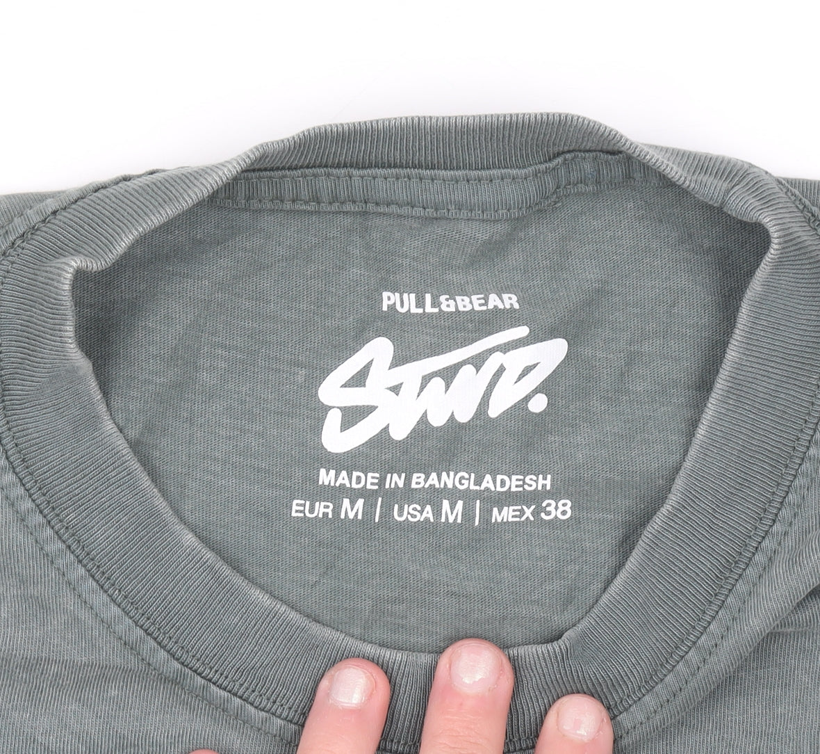 Pull & Bear Men’s Green Crew Neck Cotton Pocket T-Shirt Size M