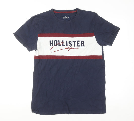Hollister Men's Blue Colourblock California Cotton T-Shirt Size M